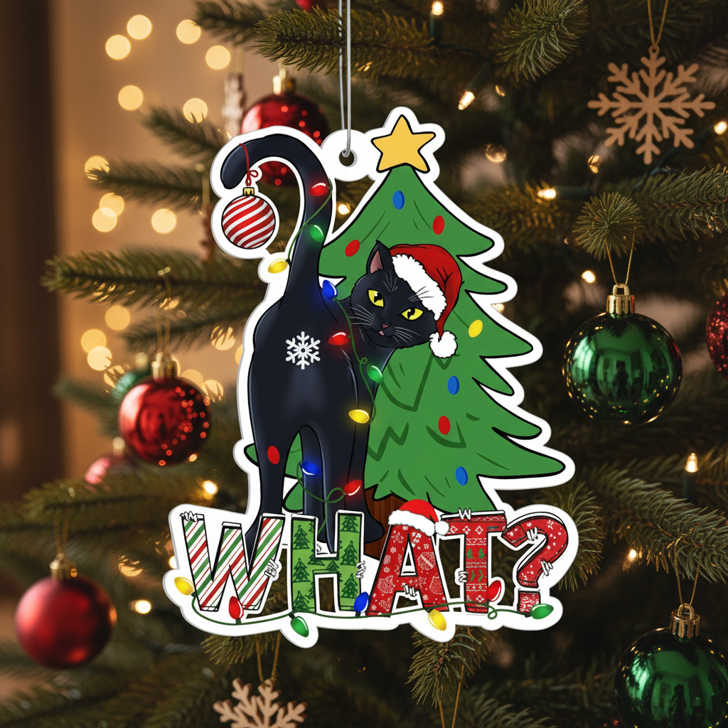 [2D FLAT ACRYLIC] Black Cat Christmas Ornament | Holiday Keepsake Gift for Cat Lovers