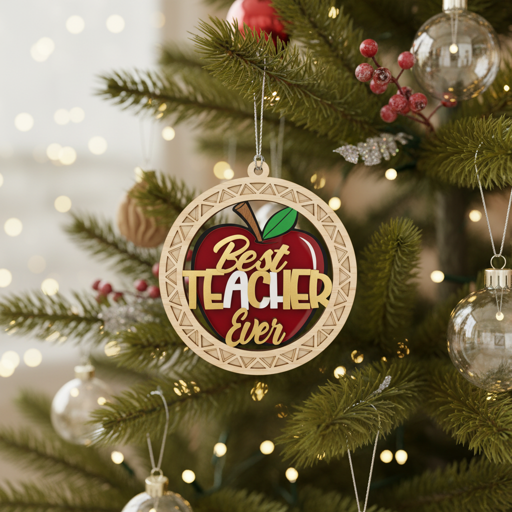 [2D FLAT ACRYLIC] Best Teacher Ever Ornament 2025 – Keepsake Gift for Teachers