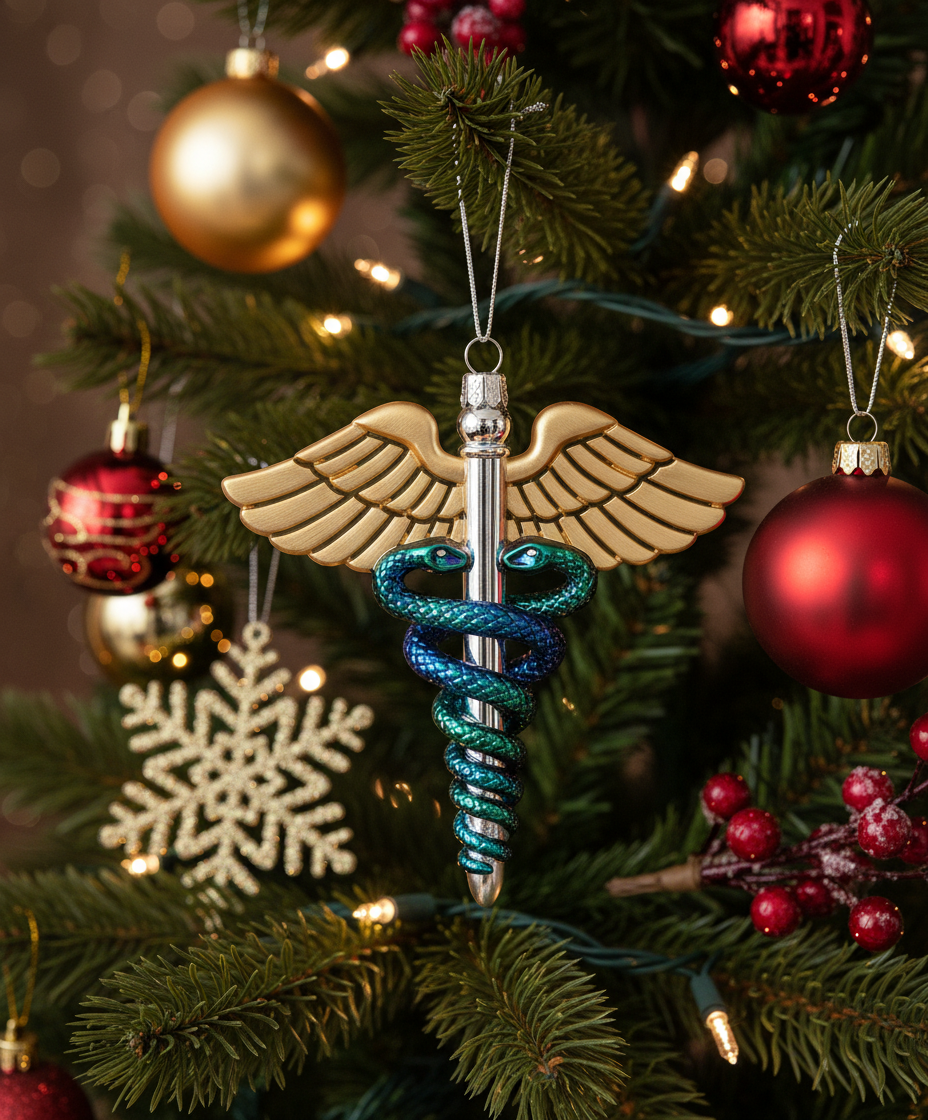 [2D FLAT ACRYLIC] Caduceus Medical Symbol Glass Ornament – Handcrafted Gift for Doctors & Nurses