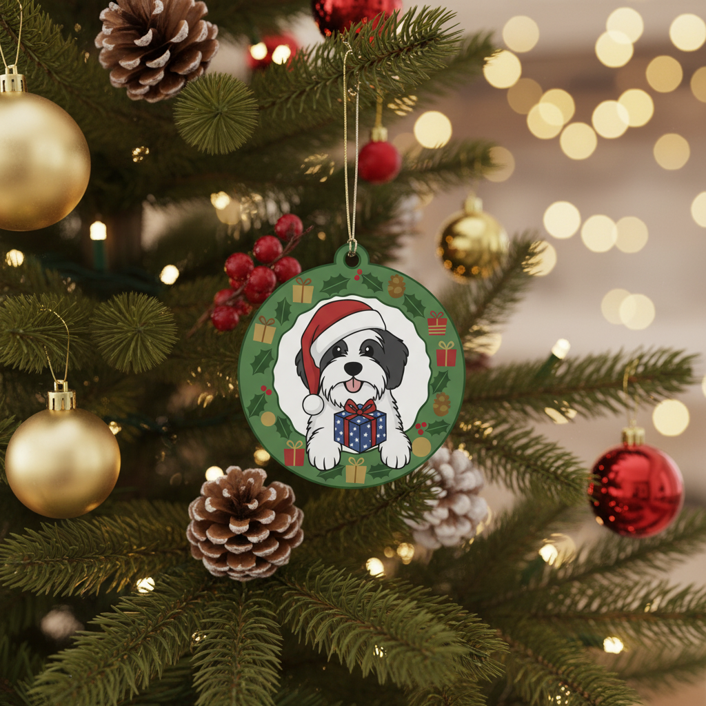 [2D FLAT ACRYLIC] Old English Sheepdog Christmas Ornament – Festive Dog Lover Gift & Car Charm