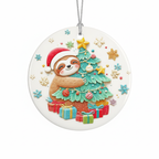 [2D FLAT ACRYLIC] Adorable Sloth Christmas Ornament | Round Ceramic Keepsake | Sloth Lover Gift
