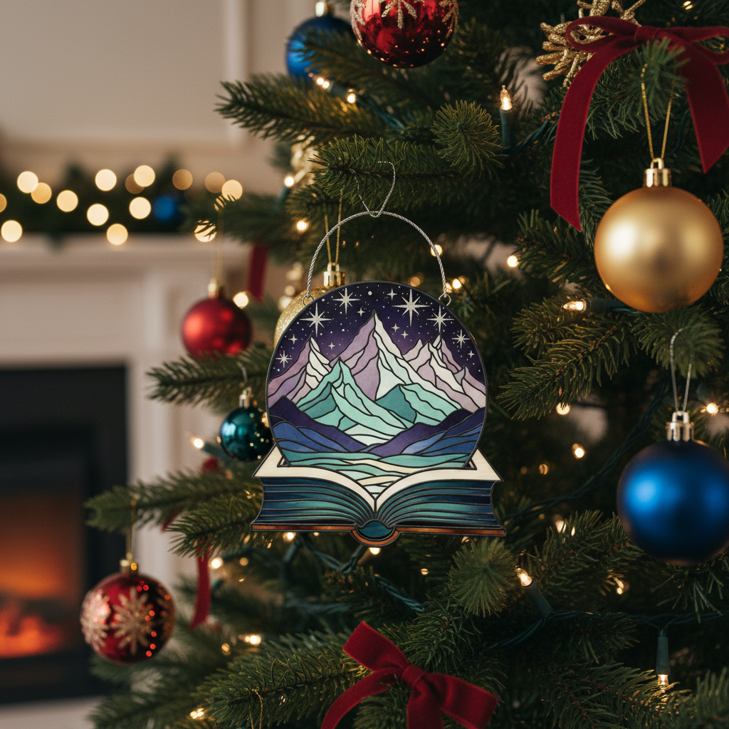 [2D FLAT ACRYLIC] Book Lover Suncatcher Ornament – Acrylic Mountain Scape Window Hanging Gift