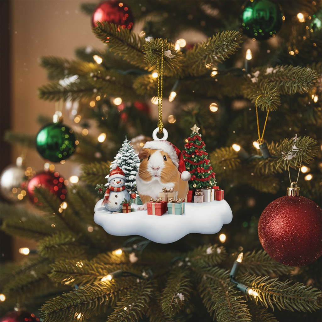 [2D FLAT ACRYLIC] Adorable Guinea Pig Christmas Ornament – Holiday Decor & Pet Lover Gift