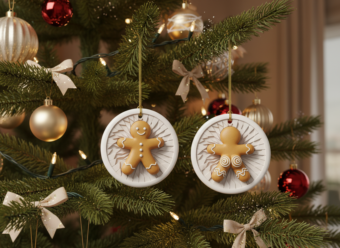 [2D FLAT ACRYLIC] 2025 Gingerbread Man Christmas Ornament – Double-Sided Ceramic Holiday Keepsake
