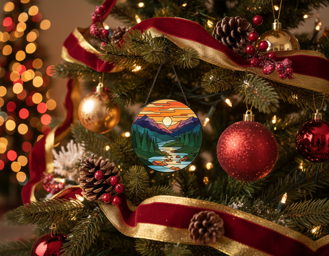 [2D FLAT ACRYLIC] Mountain Range Stained Glass Suncatcher – Vibrant Window Hanging Art Decor