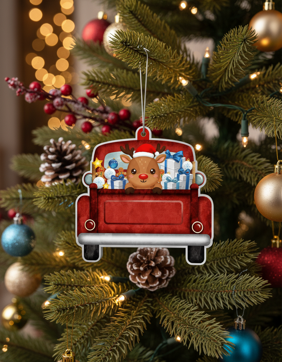 [2D FLAT ACRYLIC] Funny Truck Driver Christmas Ornament | Ceramic Holiday Decor & Trucker Gift