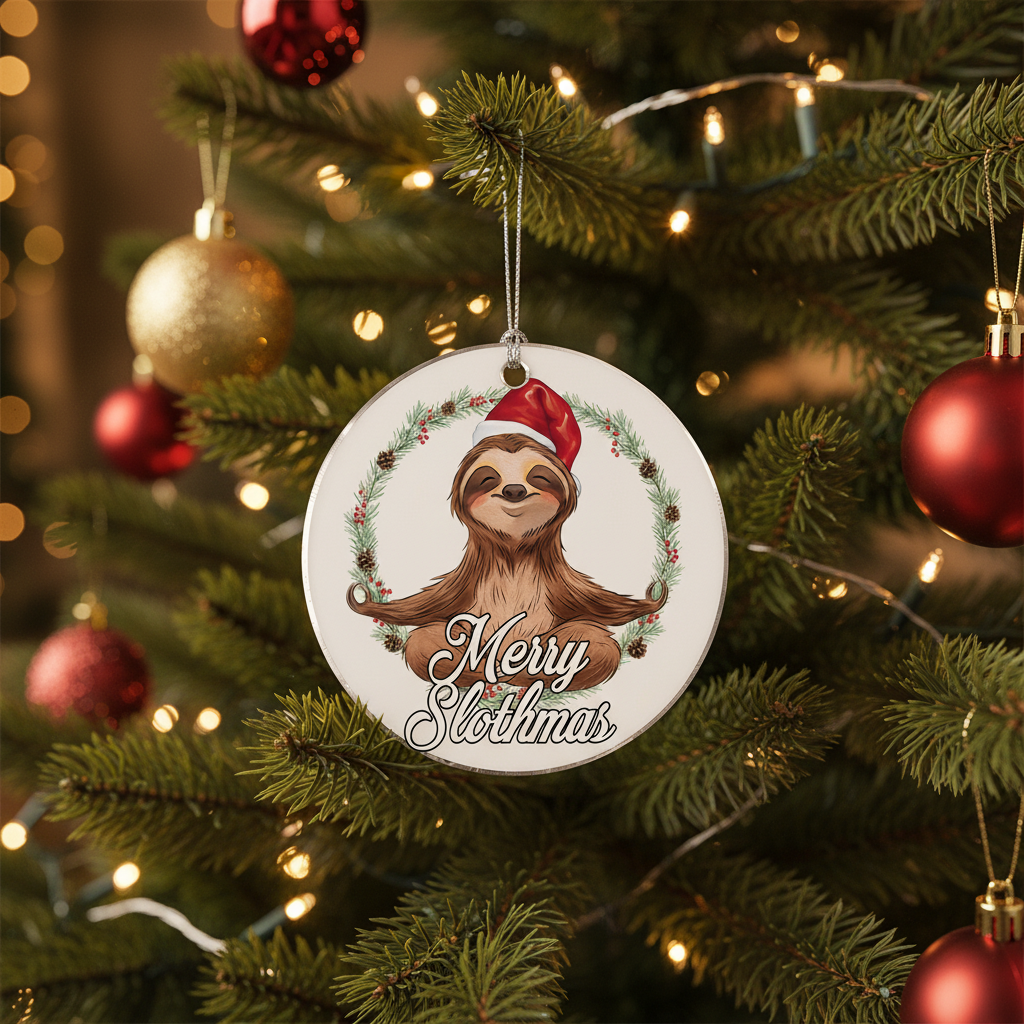 [2D FLAT ACRYLIC] Adorable Sloth Christmas Ornament | Acrylic Holiday Decor & Gift for Animal Lovers