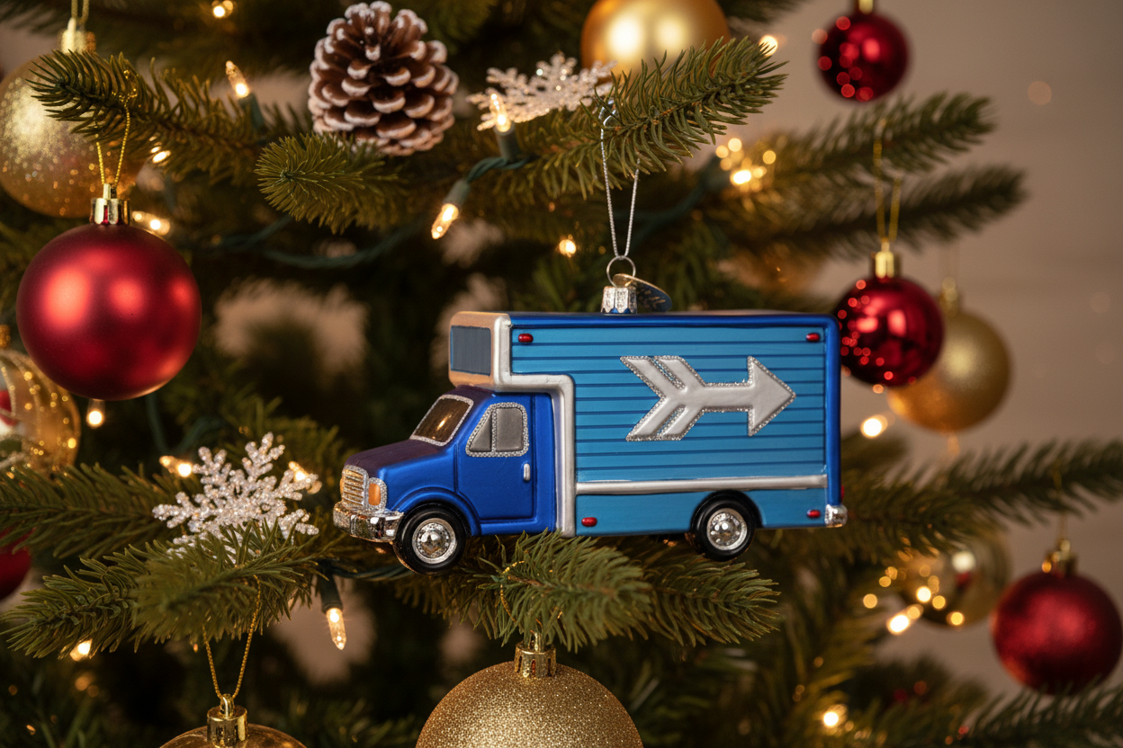 [2D FLAT ACRYLIC] Glass Moving Truck Christmas Ornament | Hand-Painted Holiday Decor