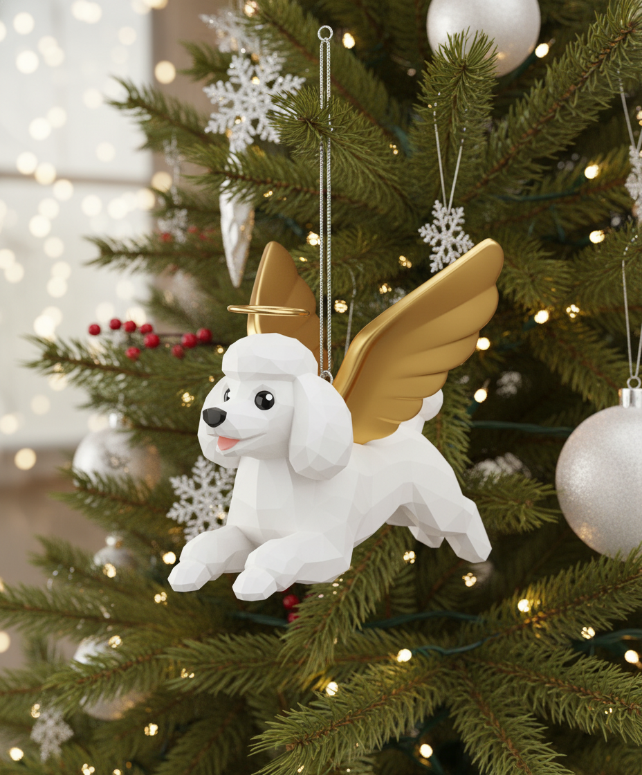 [2D FLAT ACRYLIC] Angel Poodle 2D Flat Acrylic Ornament - Christmas Wings