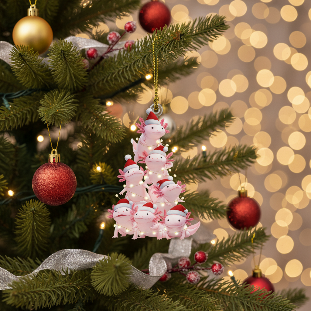 [2D FLAT ACRYLIC] Adorable Axolotl Christmas Tree Ornament 2025 – Unique Gift for Pet Lovers