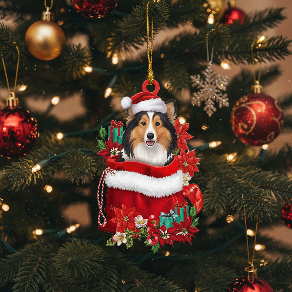 [2D FLAT ACRYLIC] Shetland Sheepdog Christmas Ornament – Festive Sheltie Lover Keepsake & Gift
