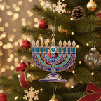 [2D FLAT ACRYLIC] Hanukkah Christmas Tree Ornament - Interfaith Blended Family Holiday Keepsake