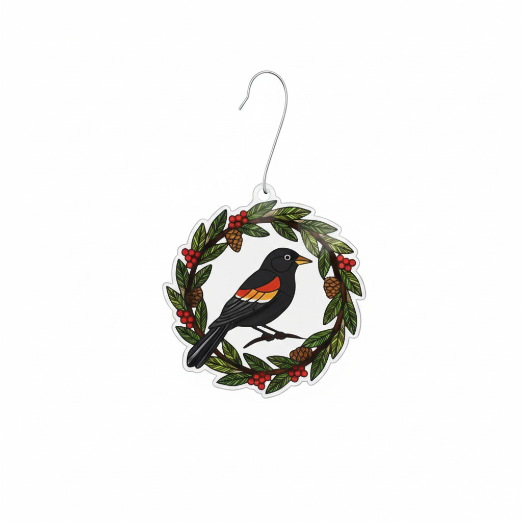 [2D FLAT ACRYLIC] Vibrant Bird Wreath Ornament – Double-Sided Acrylic Hanging Decoration