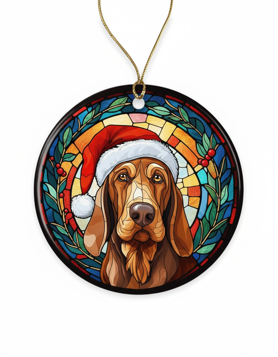 [2D FLAT ACRYLIC] Bloodhound Santa Hat Ceramic Ornament | Christmas Keepsake Gift for Dog Lovers