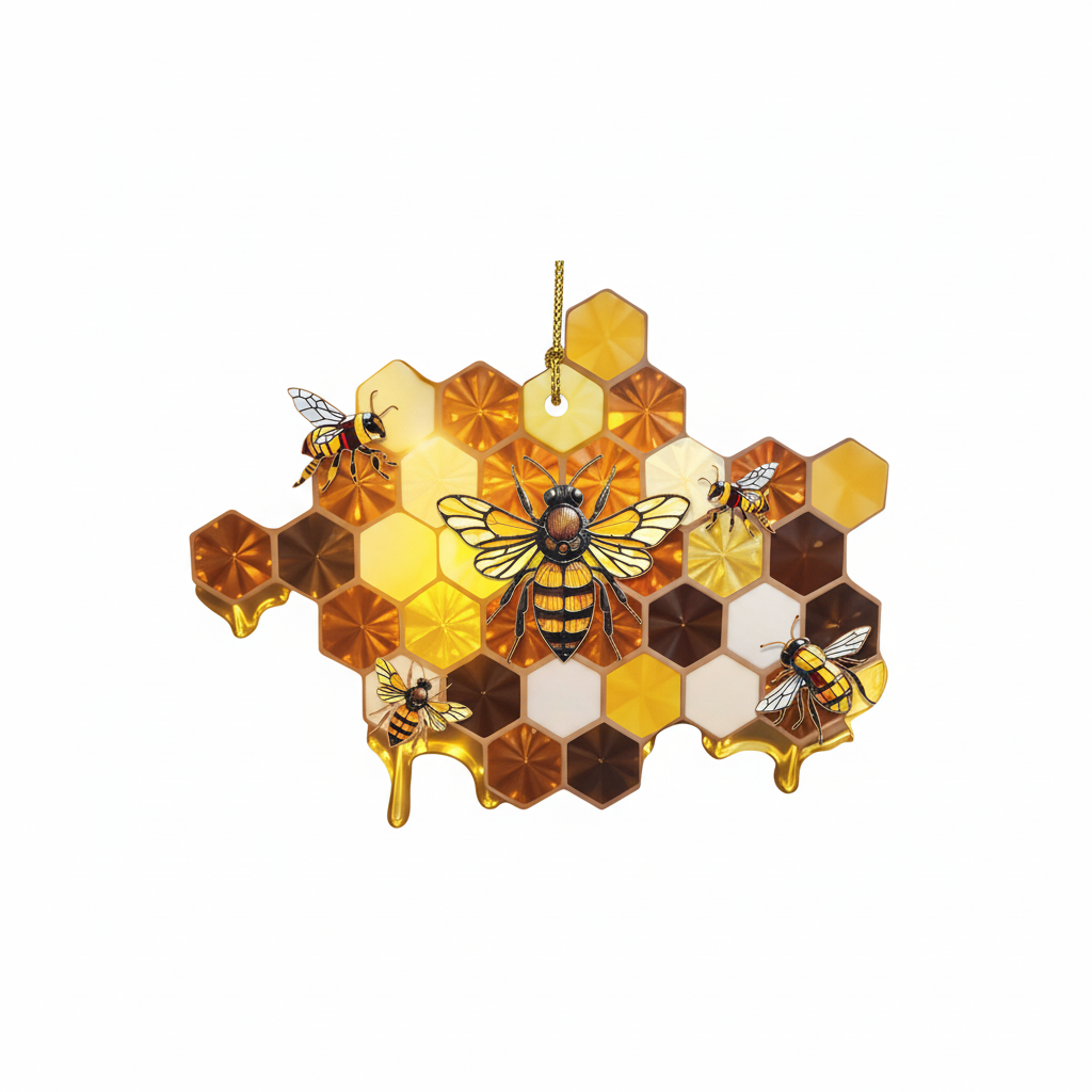 [2D FLAT ACRYLIC] Honey Bee Acrylic Suncatcher – Beautiful Bumblebee Ornament & Gift for Bee Lovers