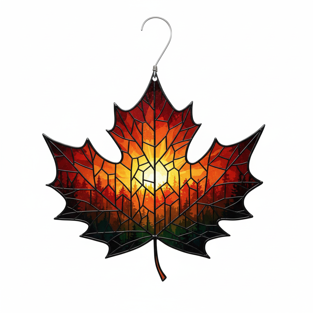 [2D FLAT ACRYLIC] Stained Glass Style Maple Leaf Suncatcher – Autumn & Christmas Holiday Ornament