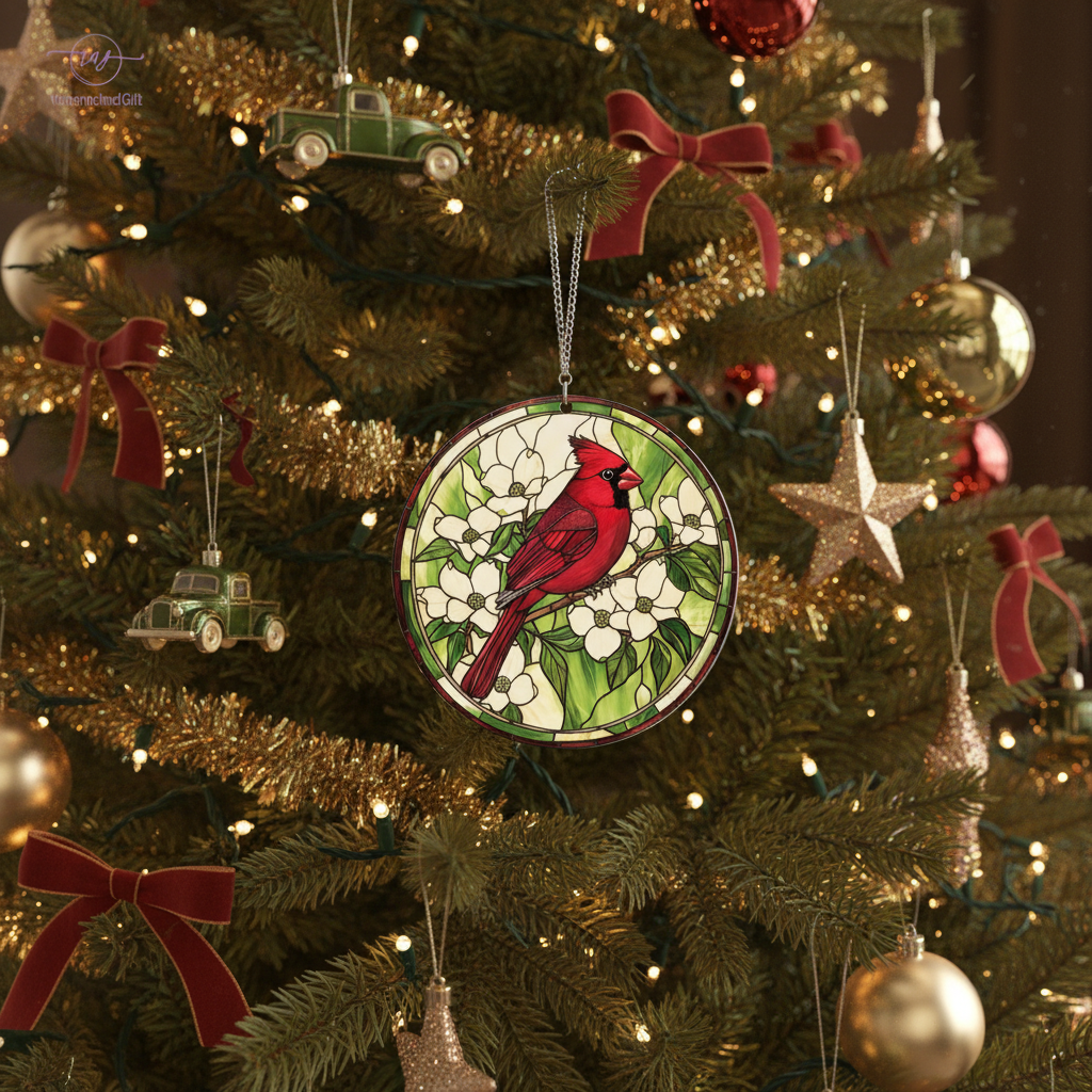 [2D FLAT ACRYLIC] Red Cardinal Suncatcher Window Hanging – Acrylic Bird Ornament Memorial Gift