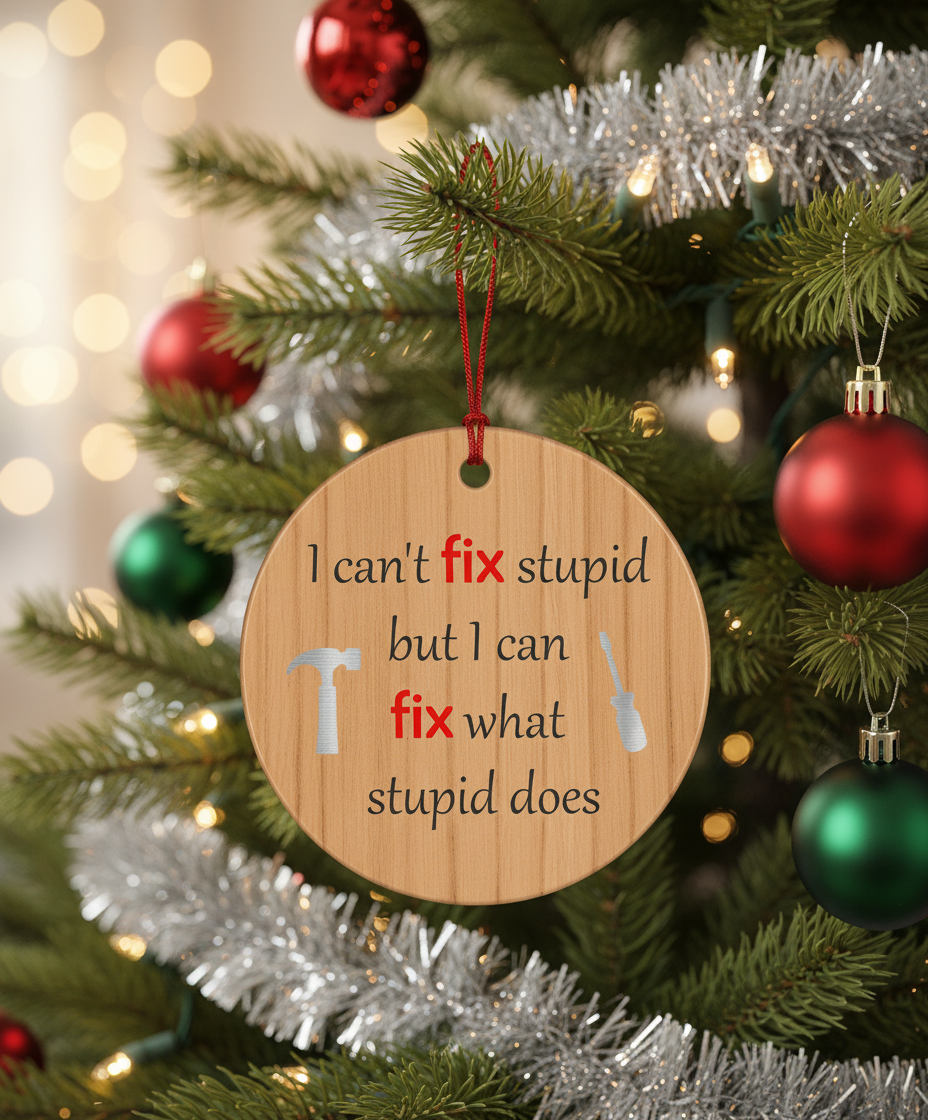 [2D FLAT ACRYLIC] Funny Mechanic & Carpenter Christmas Ornament | Humorous Handyman Holiday Decor Gift