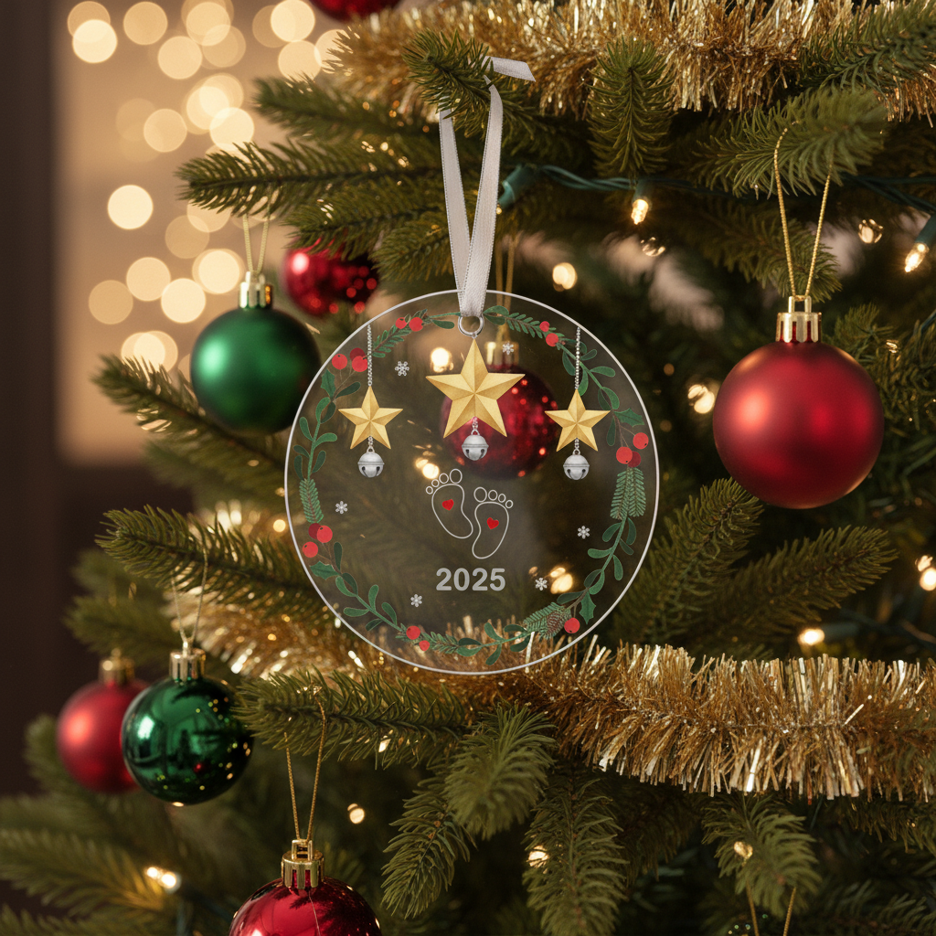 [2D FLAT ACRYLIC] Baby Bump's First Christmas Ornament 2025 – Gift for Expecting Parents