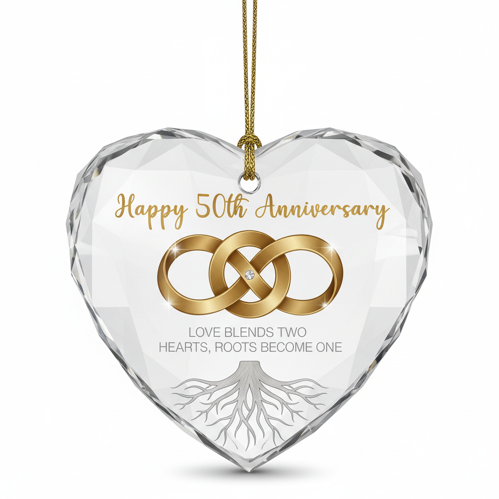 [2D FLAT ACRYLIC] 50th Wedding Anniversary Heart Ornament – Golden Anniversary Gift for Couples