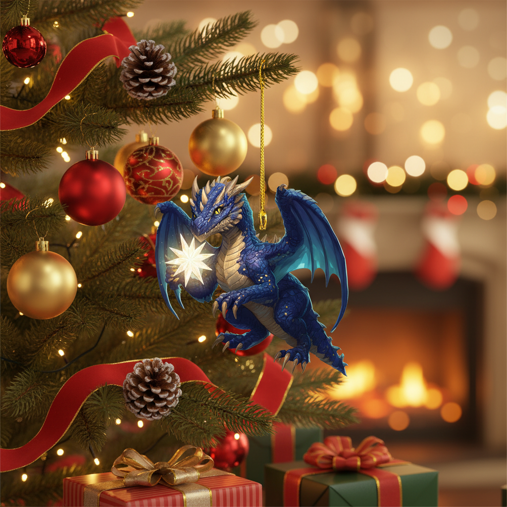 [2D FLAT ACRYLIC] Gingerbread Galaxy Dragon Ornament – Fantasy Christmas Tree Decor 2025