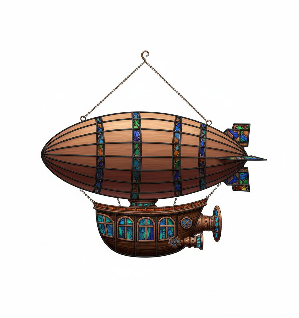 [2D FLAT ACRYLIC] Vintage Style Zeppelin Airship Ornament – 2D Acrylic Window Hanging Decor
