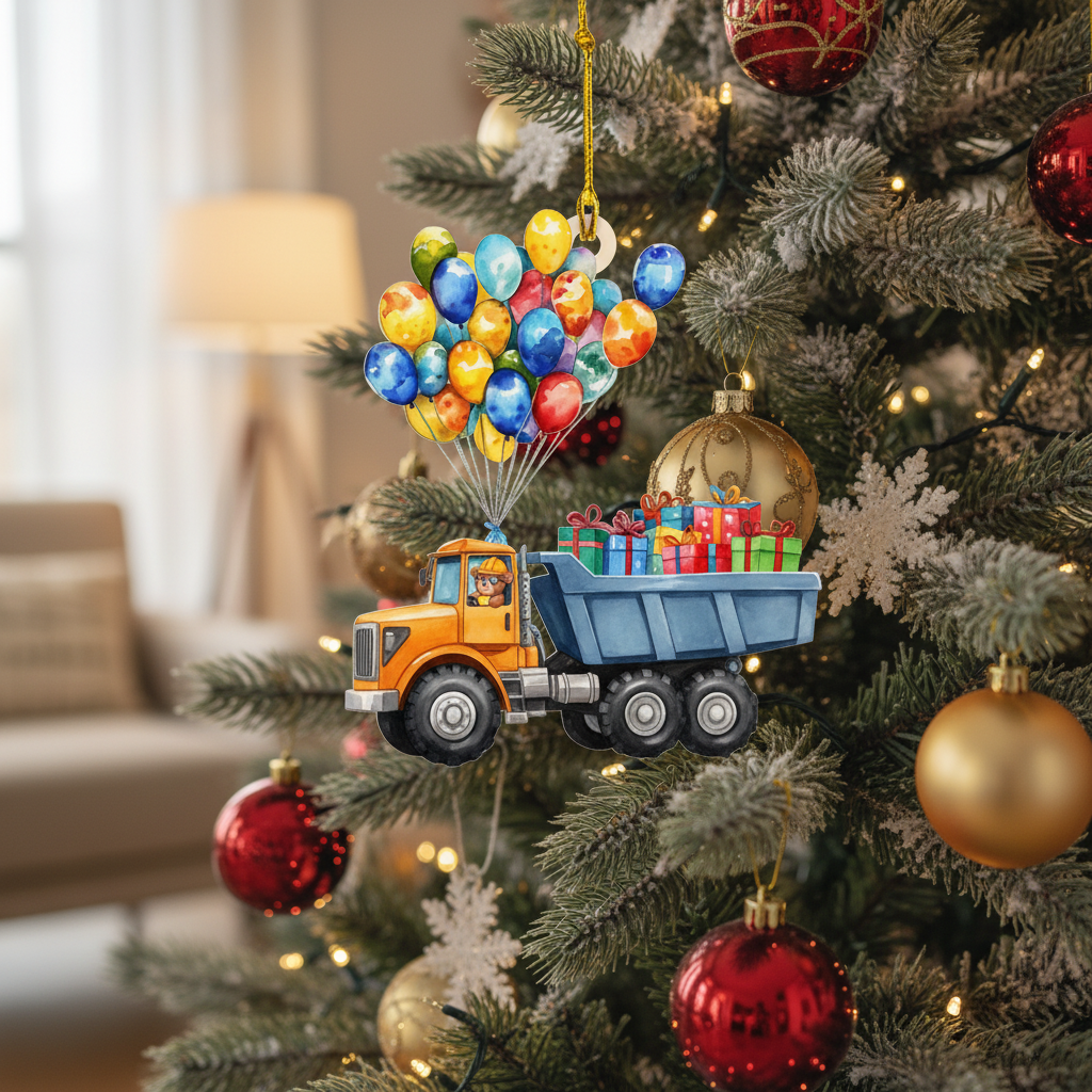 [2D FLAT ACRYLIC] Personalized Trucker Christmas Ornament with Vintage Red Truck | Custom Name & Year Trucker Gift
