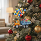 [2D FLAT ACRYLIC] Personalized Trucker Christmas Ornament with Vintage Red Truck | Custom Name & Year Trucker Gift