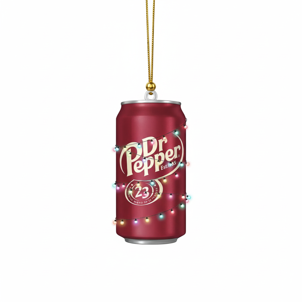 [2D FLAT ACRYLIC] Dr Pepper Christmas Ornament – Unique 2D Acrylic Soda Decor Gift for Fans