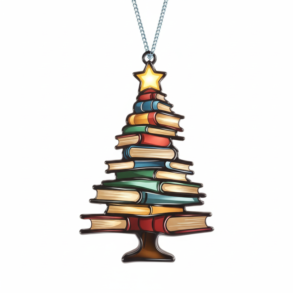 [2D FLAT ACRYLIC] Christmas Book Tree Suncatcher Ornament – Unique Holiday Gift for Book Lovers
