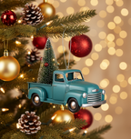 [2D FLAT ACRYLIC] Vintage Teal metallic Truck Christmas Ornaments (3-Pack) | Farmhouse Holiday Decor