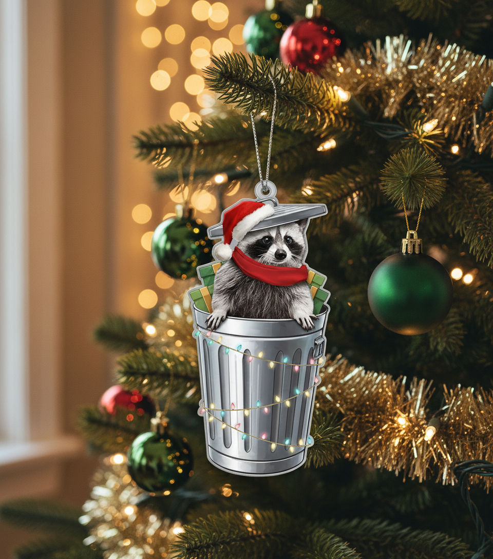 [2D FLAT ACRYLIC] Quirky Raccoon Christmas Ornament – Holiday Decor for Raccoon Lovers
