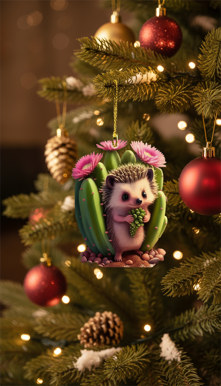 [2D FLAT ACRYLIC] Charming Hedgehog Christmas Ornament – Acrylic Woodland Animal Decor for Tree & Car