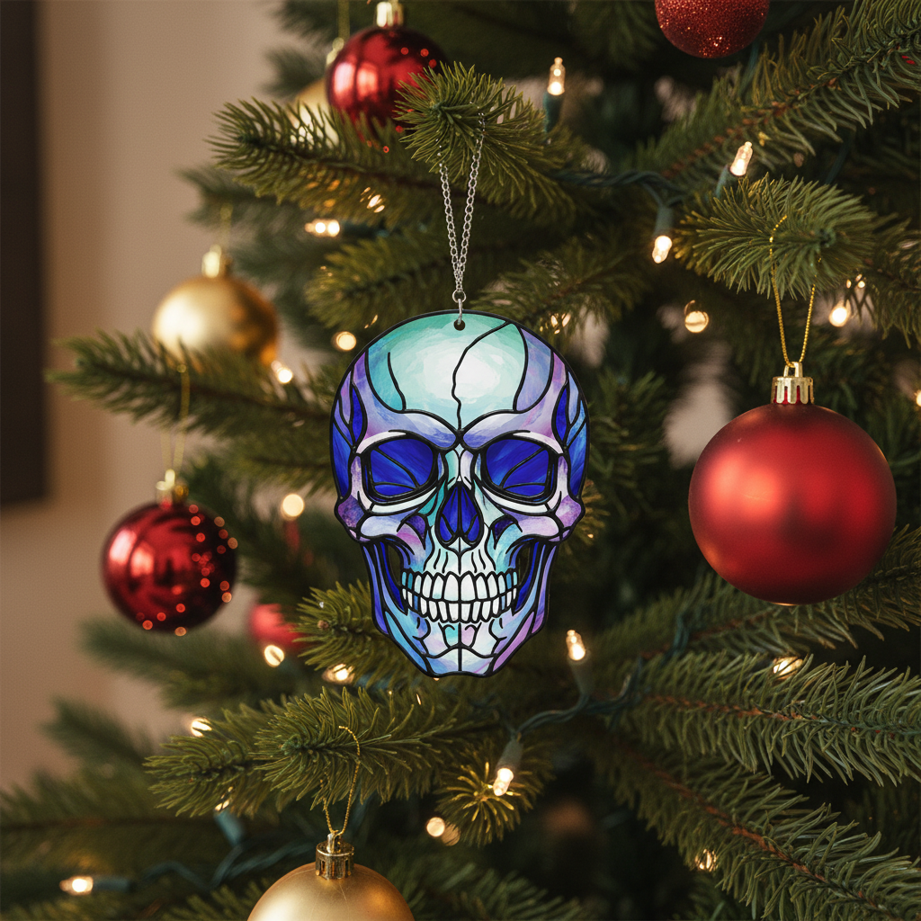 [2D FLAT ACRYLIC] Gothic Skull Suncatcher Ornament – Spooky Window Hanging for Home Decor