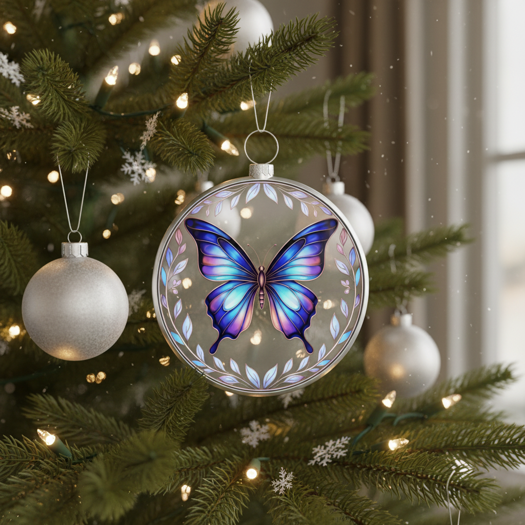 [2D FLAT ACRYLIC] Butterfly Stained Glass Ornament – Elegant Hanging Decoration for Your Christmas Tree | Perfect Holiday Keepsake Gift & Present Exchange Idea