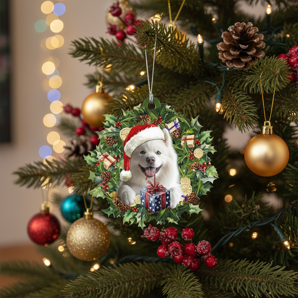 [2D FLAT ACRYLIC] Adorable Samoyed Christmas Ornament – Keepsake Gift for Dog Lovers