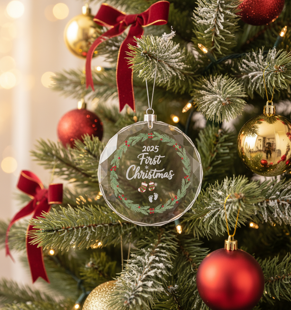 [2D FLAT ACRYLIC] Baby's First Christmas 2025 Glass Ornament – Keepsake Gift for Baby Boy & Girl