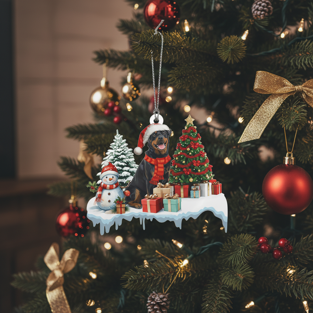 [2D FLAT ACRYLIC] Rottweiler Christmas Ornament – Charming Dog Lover Keepsake Gift