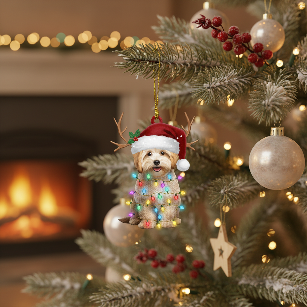 [2D FLAT ACRYLIC] Adorable Havanese Christmas Ornament – Festive Dog Lover Gift & Car Charm