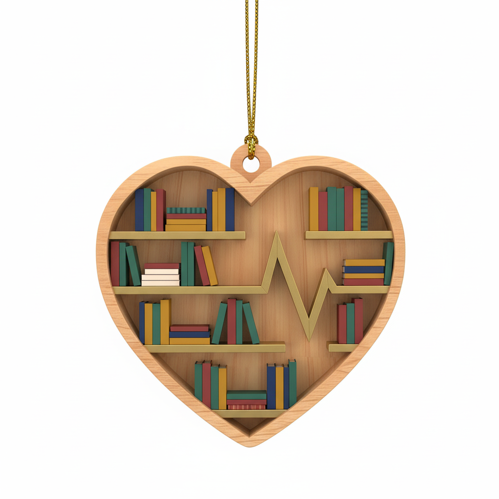 [2D FLAT ACRYLIC] Heart-Shaped Bookshelf Ornament – Perfect Gift for Book Lovers & Readers