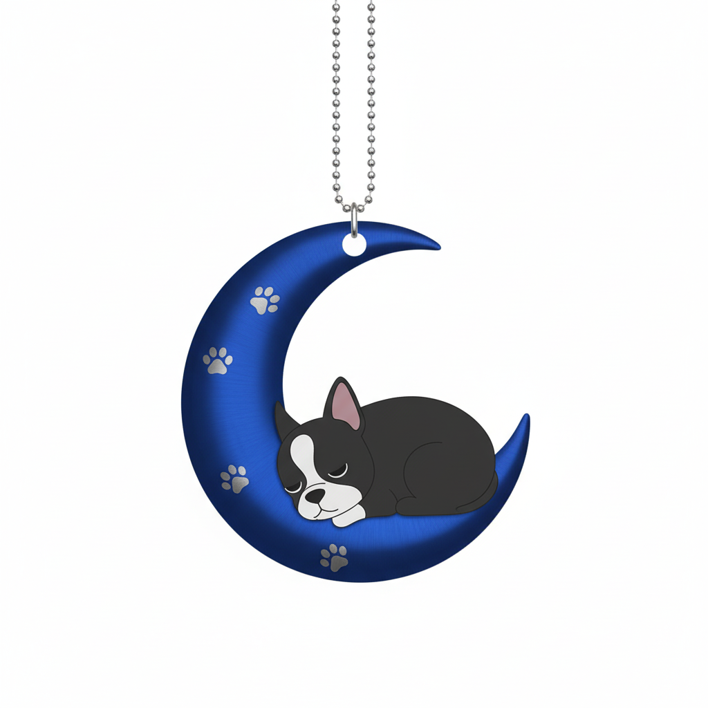 [2D FLAT ACRYLIC] Boston Terrier 'Love You to The Moon' Christmas Ornament | Dog Lover Gift