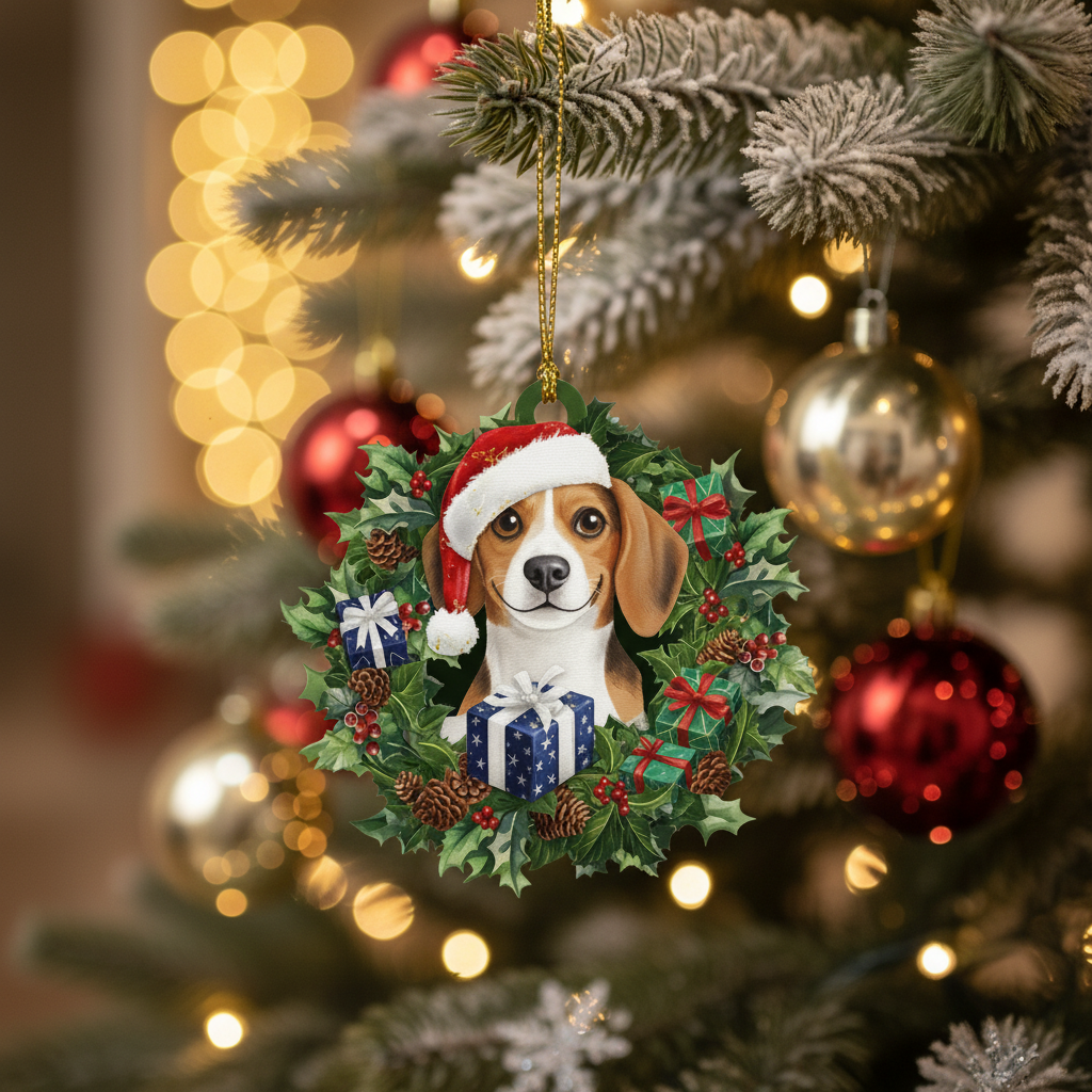 [2D FLAT ACRYLIC] Charming Beagle Dog Christmas Ornament – Festive Pet Lover Keepsake