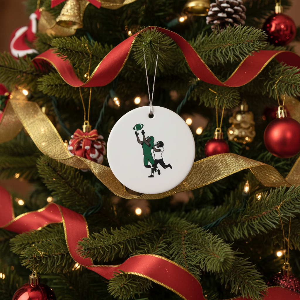 [2D FLAT ACRYLIC] Saquon Inspired Reverse Hurdle Football Ornament – Unique Ceramic Holiday Gift