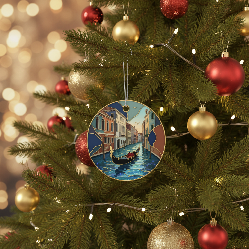 [2D FLAT ACRYLIC] Venice Grand Canal Ornament in Faux Stained Glass Style – Italy Travel Keepsake