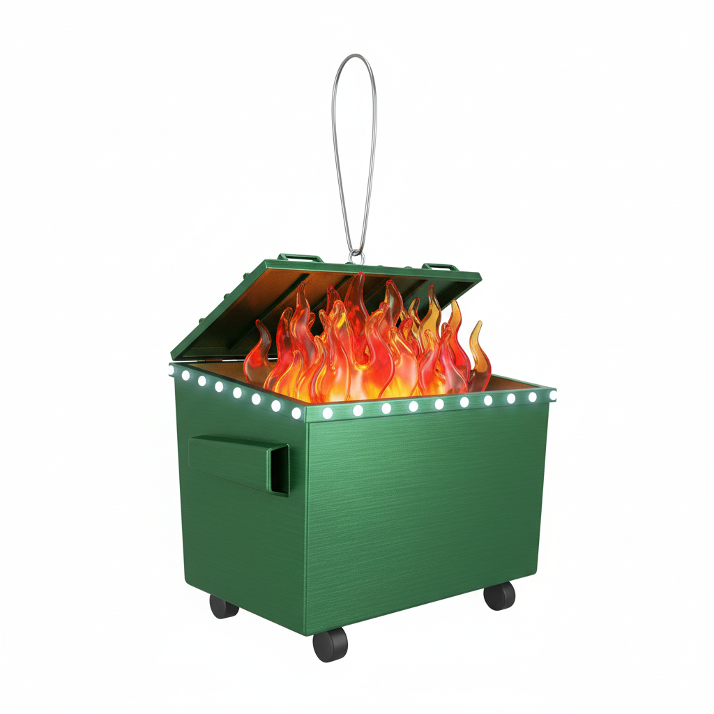 [2D FLAT ACRYLIC] Dumpster Fire Ornament 2025 – Funny Christmas Gag Gift for Friends