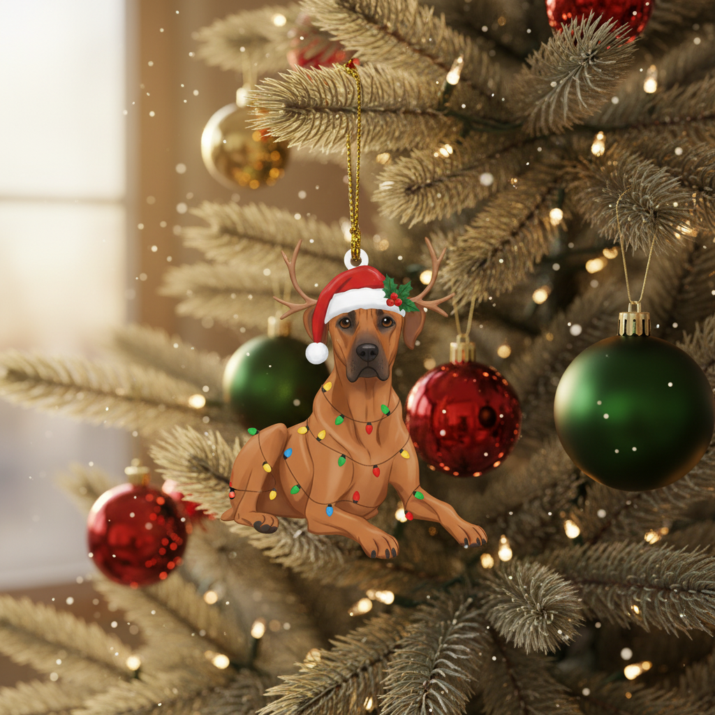 [2D FLAT ACRYLIC] Festive Rhodesian Ridgeback Christmas Ornament – Dog Lover Keepsake Gift