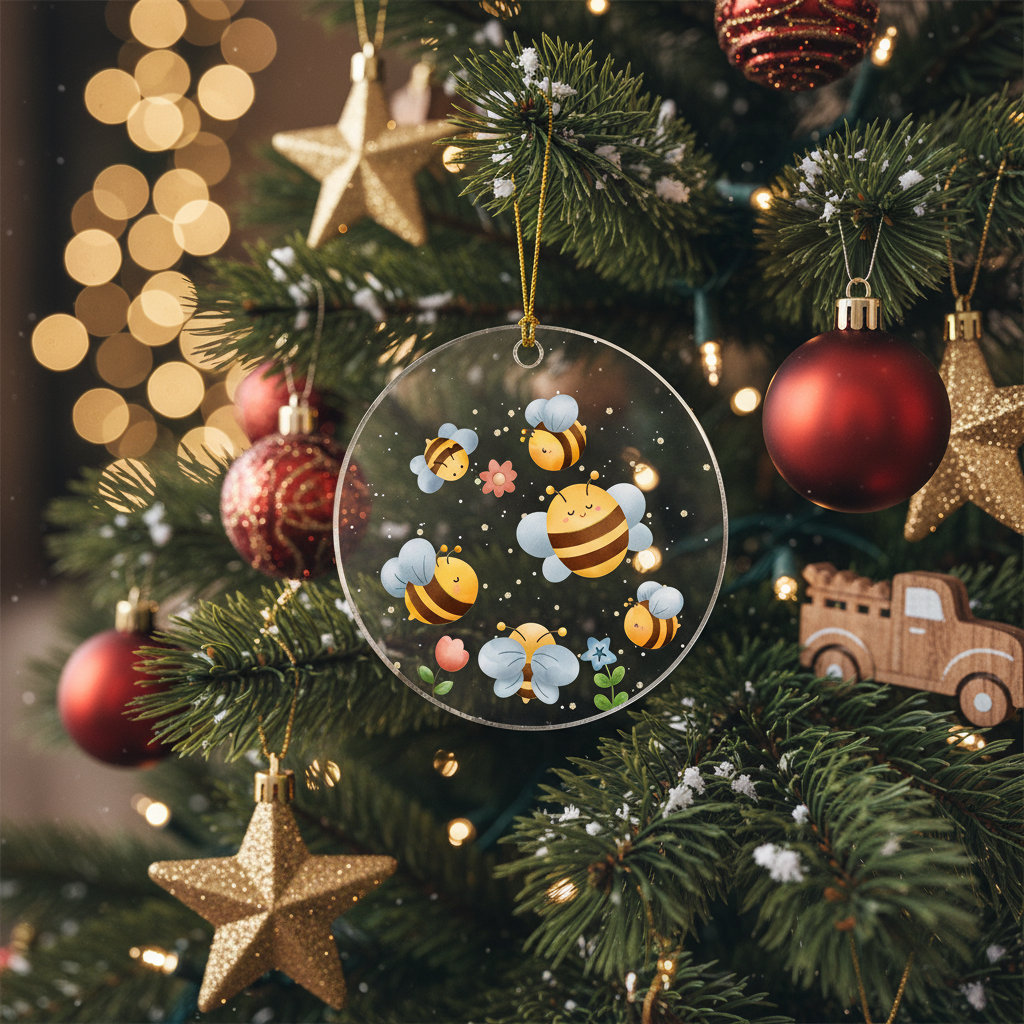 [2D FLAT ACRYLIC] Bee Christmas Ornament | Acrylic Holiday Decor & Gift for Bee Lovers