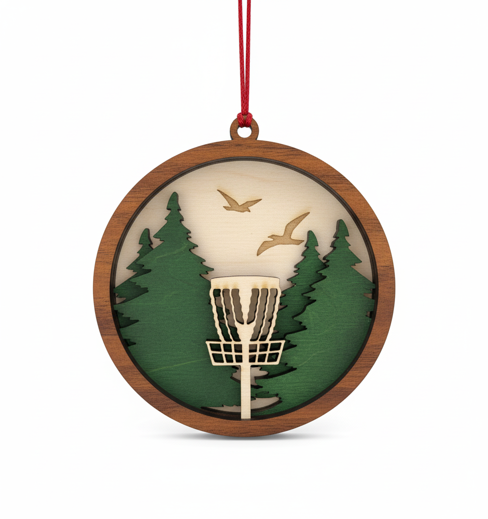 [2D FLAT ACRYLIC] Glowing Disc Golf Basket Ornament – Unique Gift for Disc Golfers