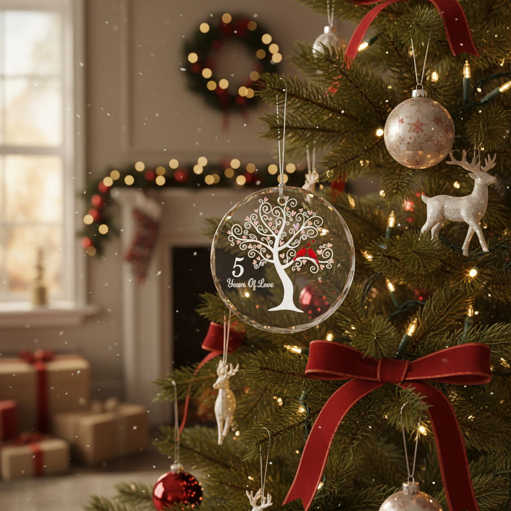 [2D FLAT ACRYLIC] 5th Wedding Anniversary Glass Ornament – Keepsake Gift for Couple