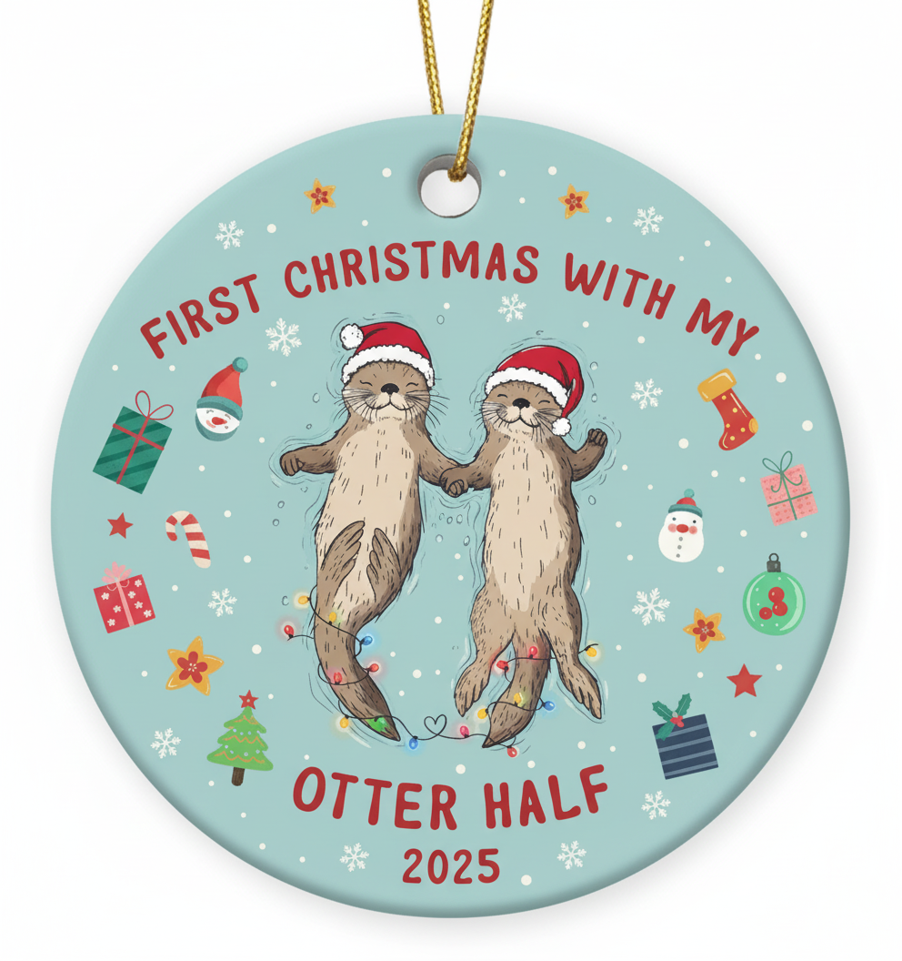 [2D FLAT ACRYLIC] "First Christmas with My Otter Half" Ornament 2025 - Cute Couple Keepsake